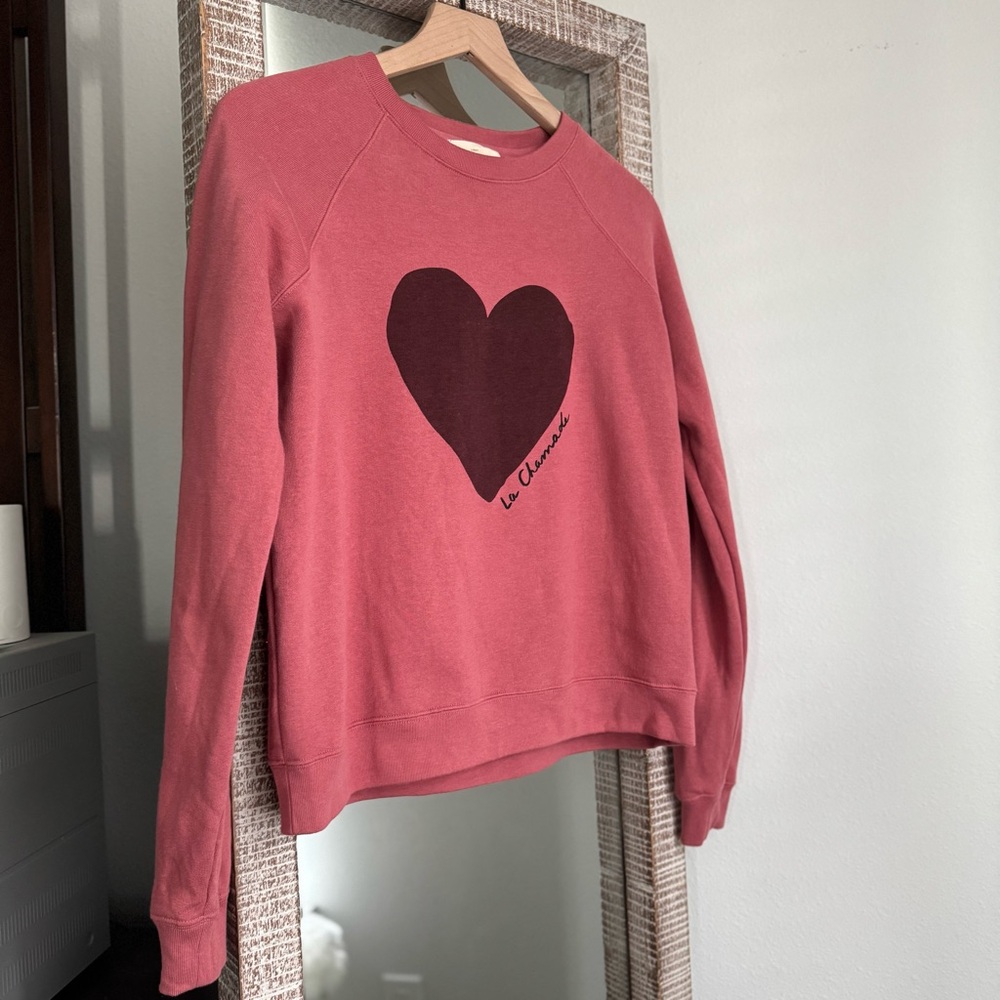 Sezane Pink Crewneck Sweater with Dark Heart Graphic - Picture 2 of 7